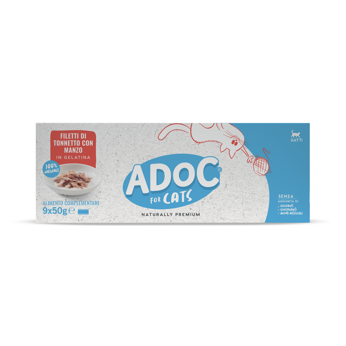 Confezione ADOC Multipack filetti di tonnetto con manzo 9 x 50 g per gatti