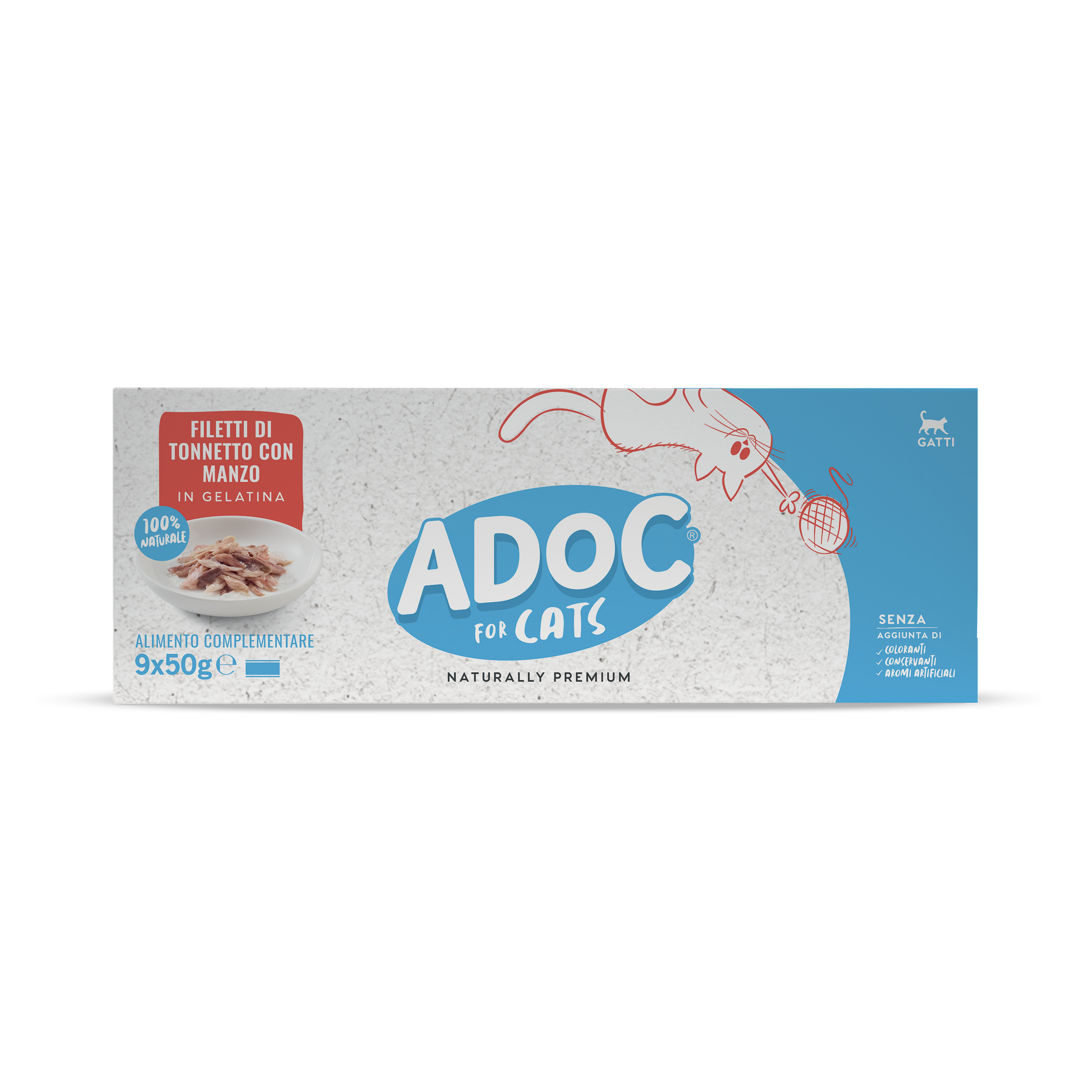 Confezione ADOC Multipack filetti di tonnetto con manzo 9 x 50 g per gatti