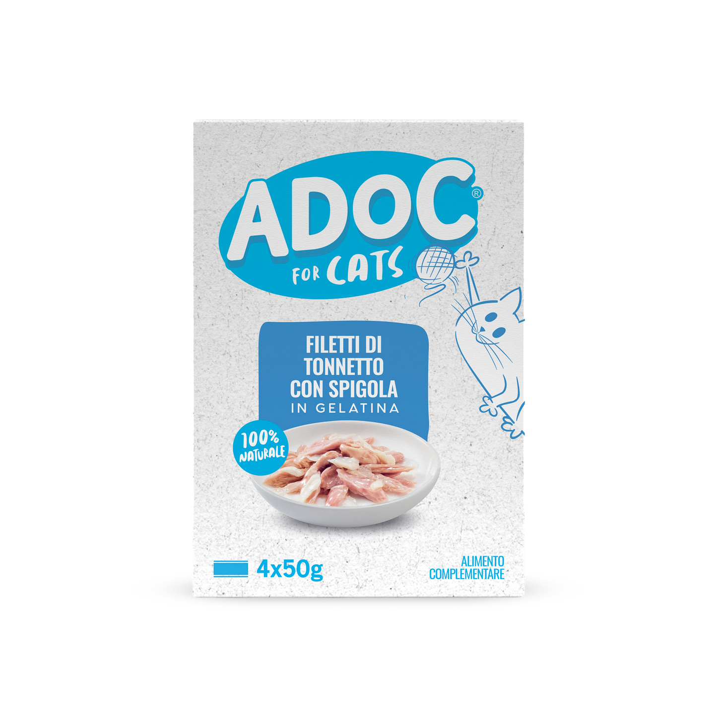 Confezione ADOC Multipack filetti di tonnetto con spigola 4 x 50 g per gatti