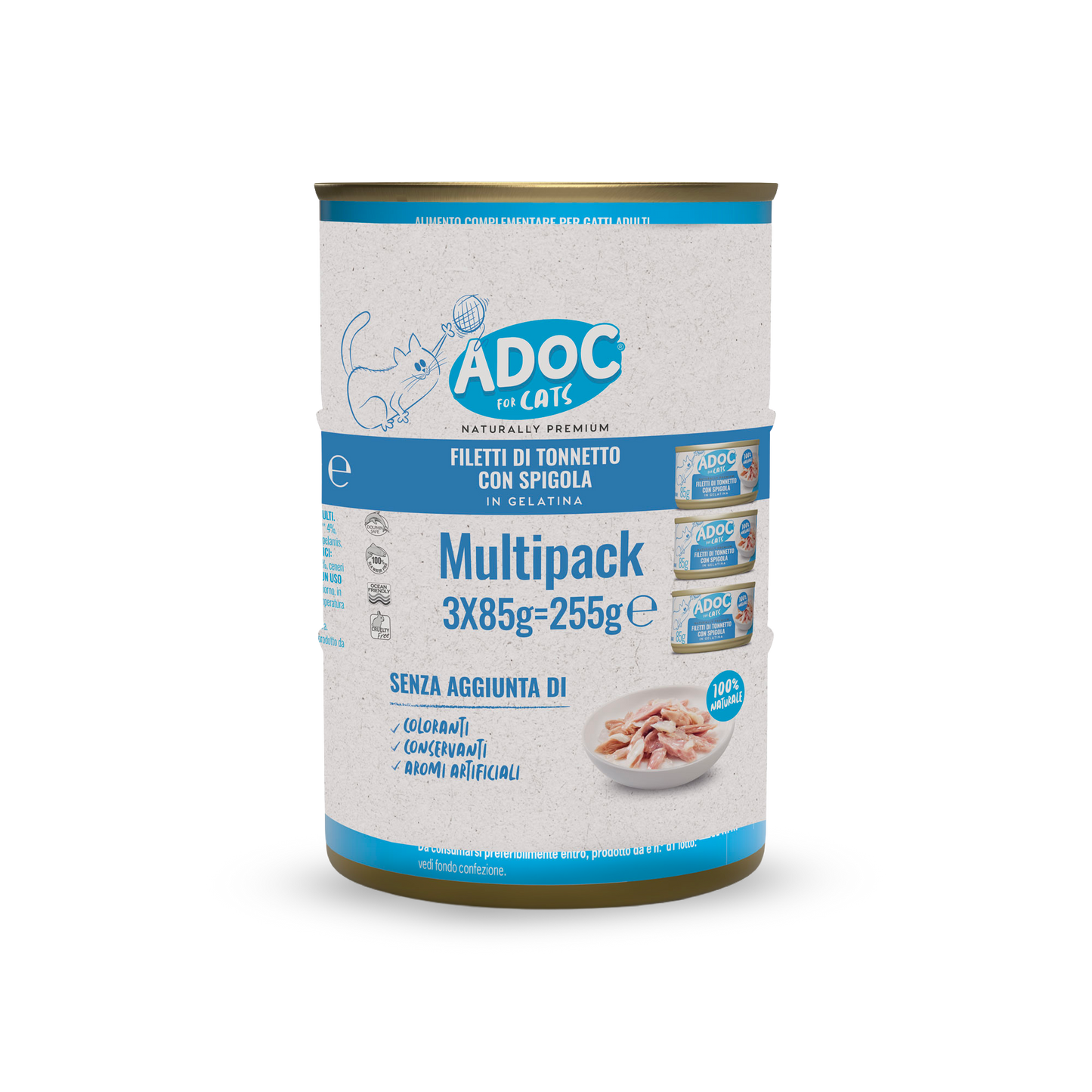 Confezione ADOC Multipack filetti di tonnetto con spigola 3 x 85 g per gatti