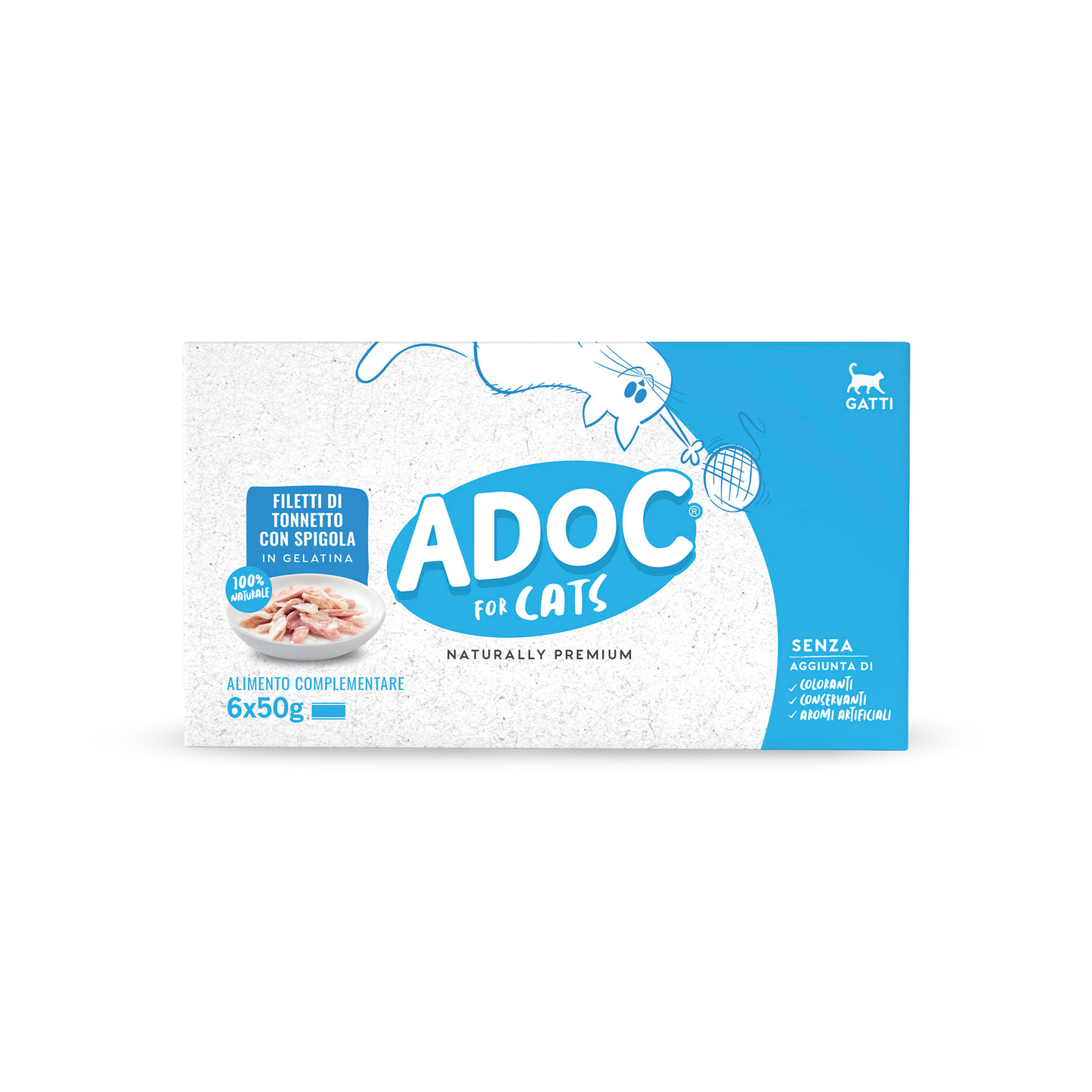 Confezione ADOC Multipack filetti di tonnetto con spigola 6 x 50 g per gatti