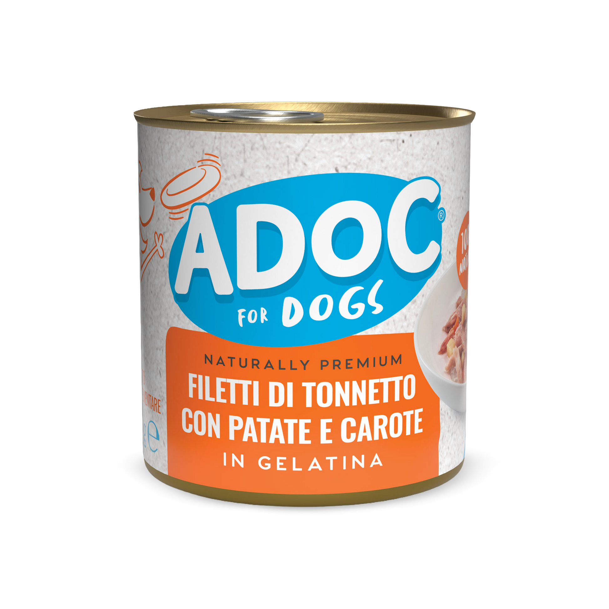 Confezione ADOC Filetti di tonnetto con patate e carote 285 g per cani