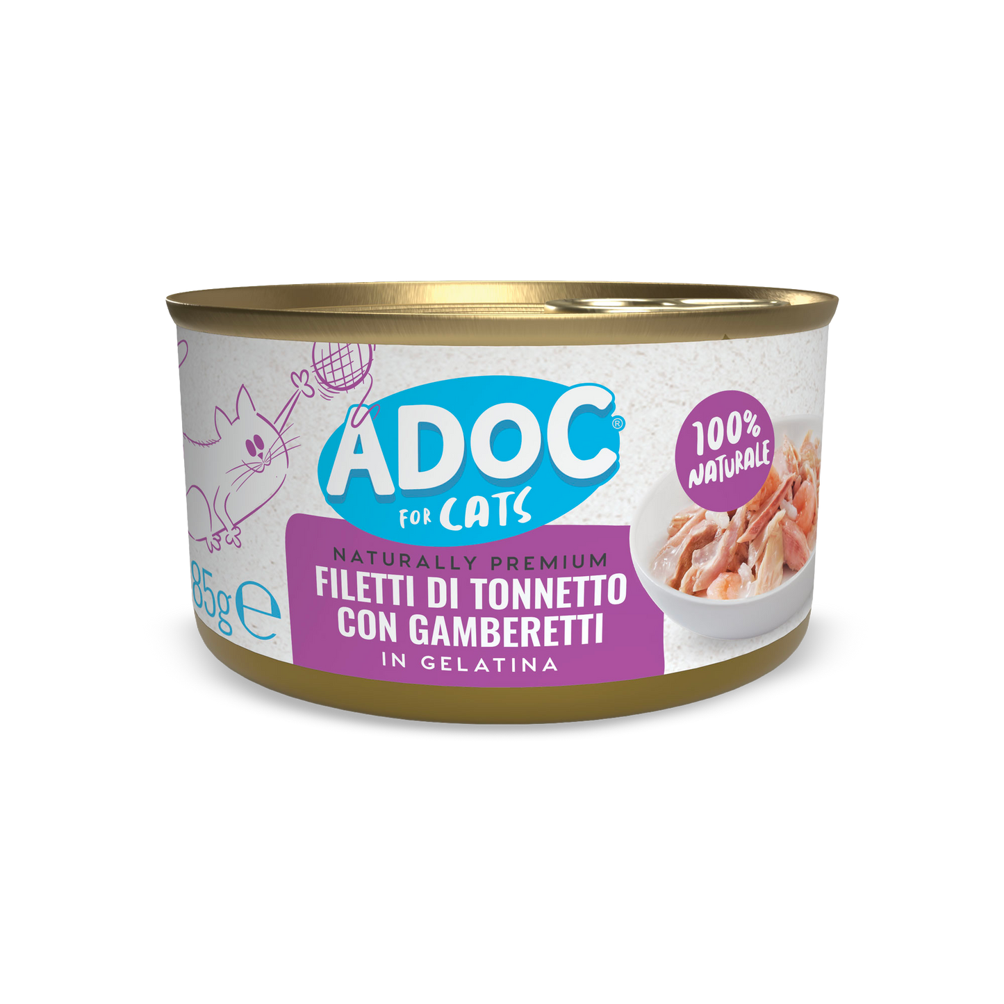 Confezione ADOC Filetti di tonnetto con gamberetti 85 g per gatti