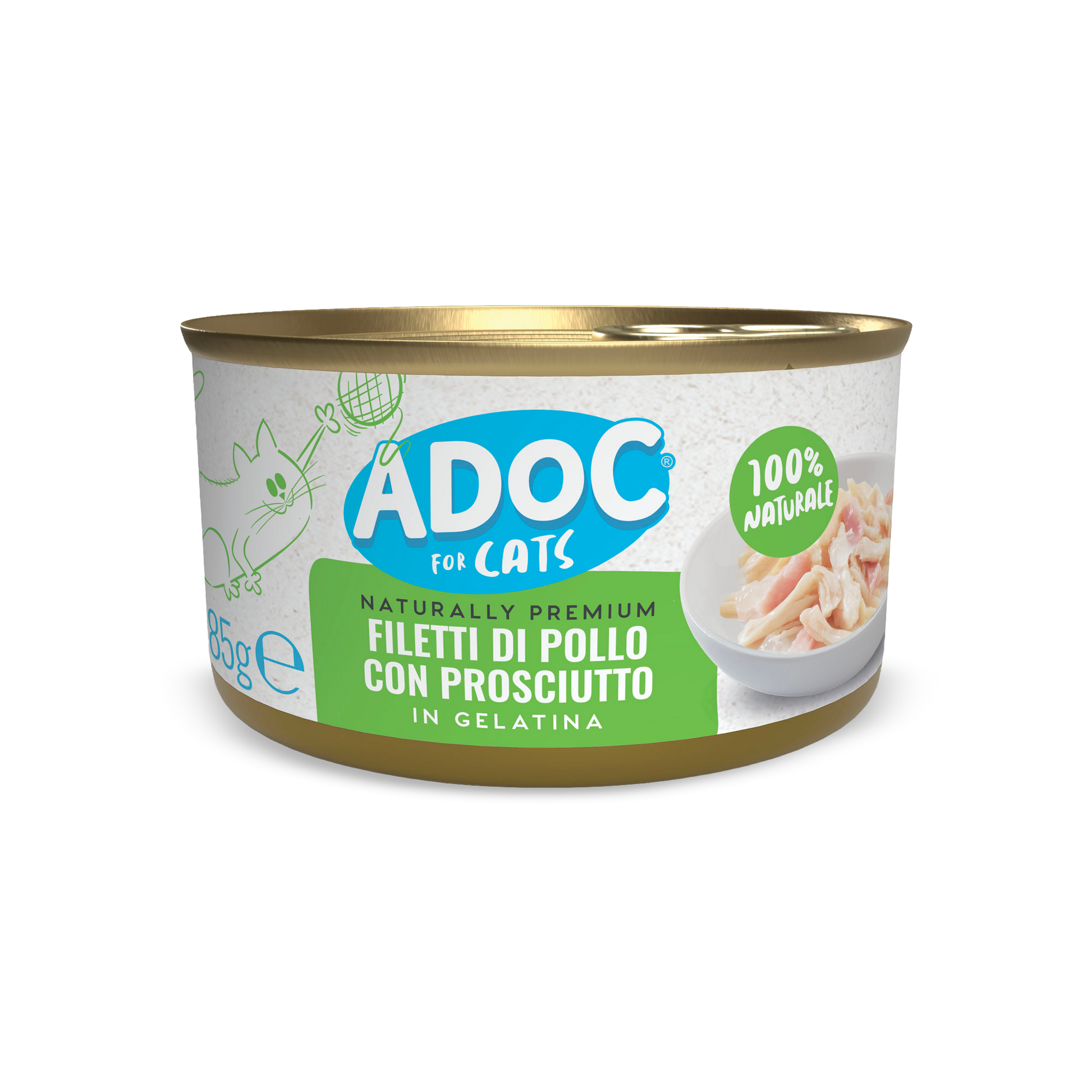 Confezione ADOC Filetti di pollo con prosciutto 85 g per gatti