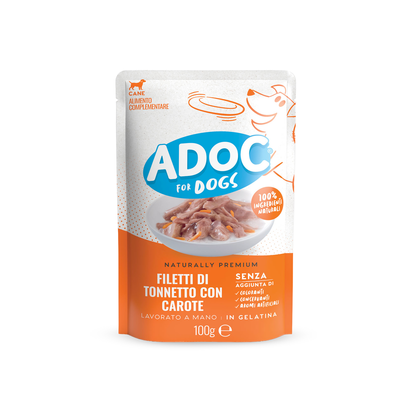 Confezione ADOC Filetti di tonnetto con carote 100 g per cani