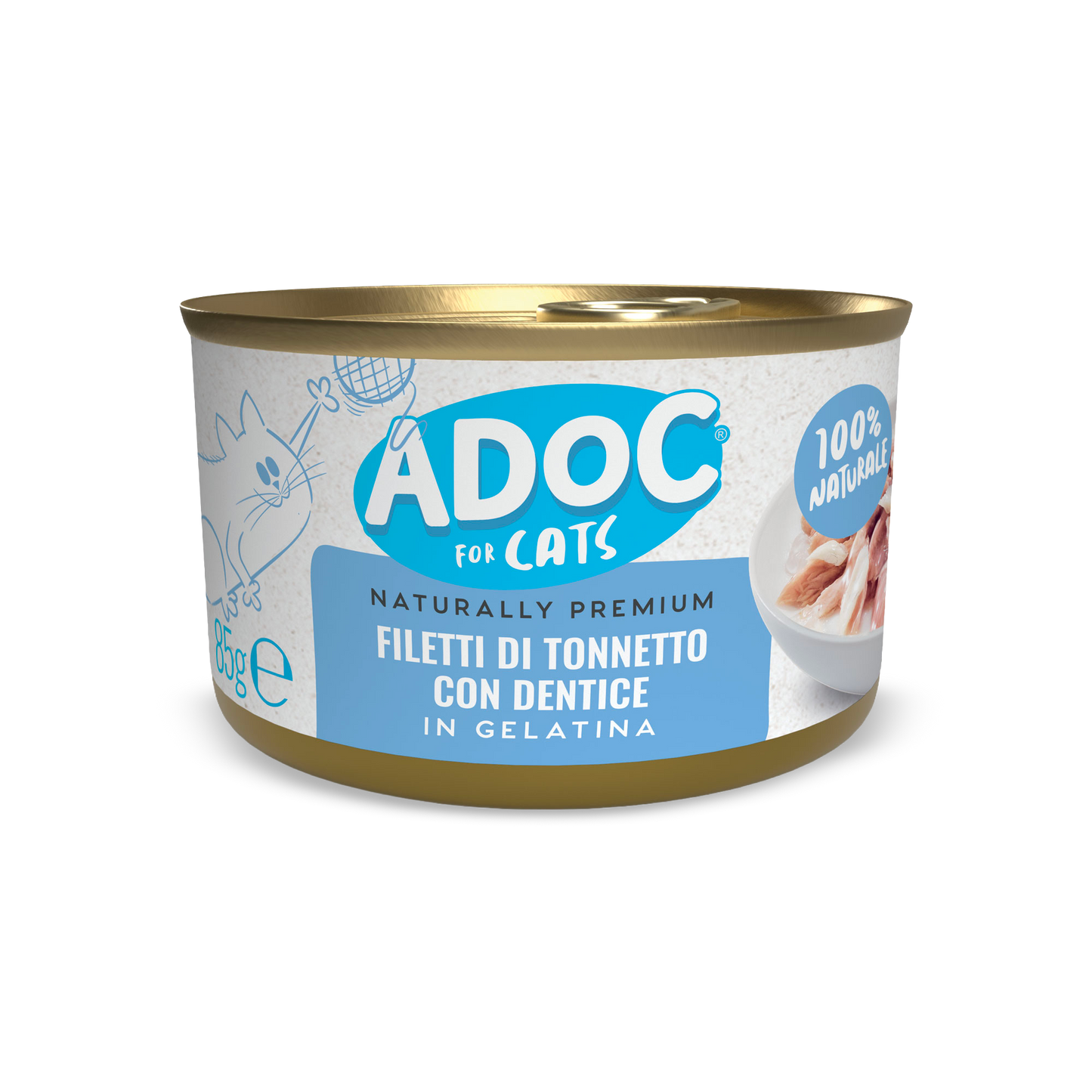 Confezione ADOC Filetti di tonnetto con dentice 85 g per gatti
