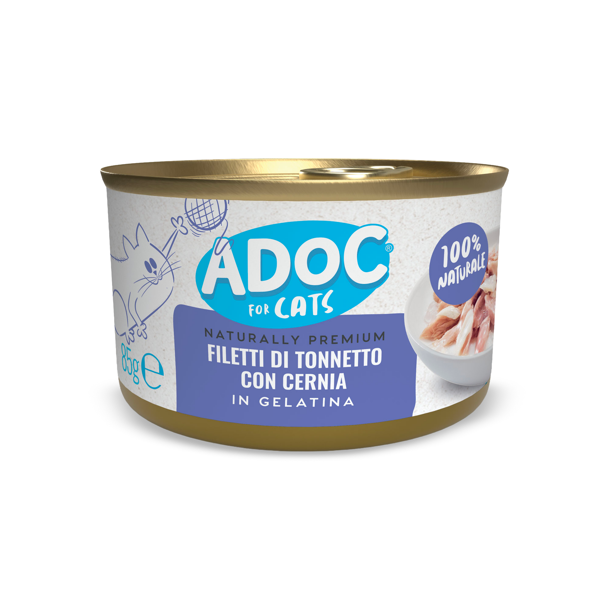 Confezione ADOC Filetti di tonnetto con cernia 85 g per gatti