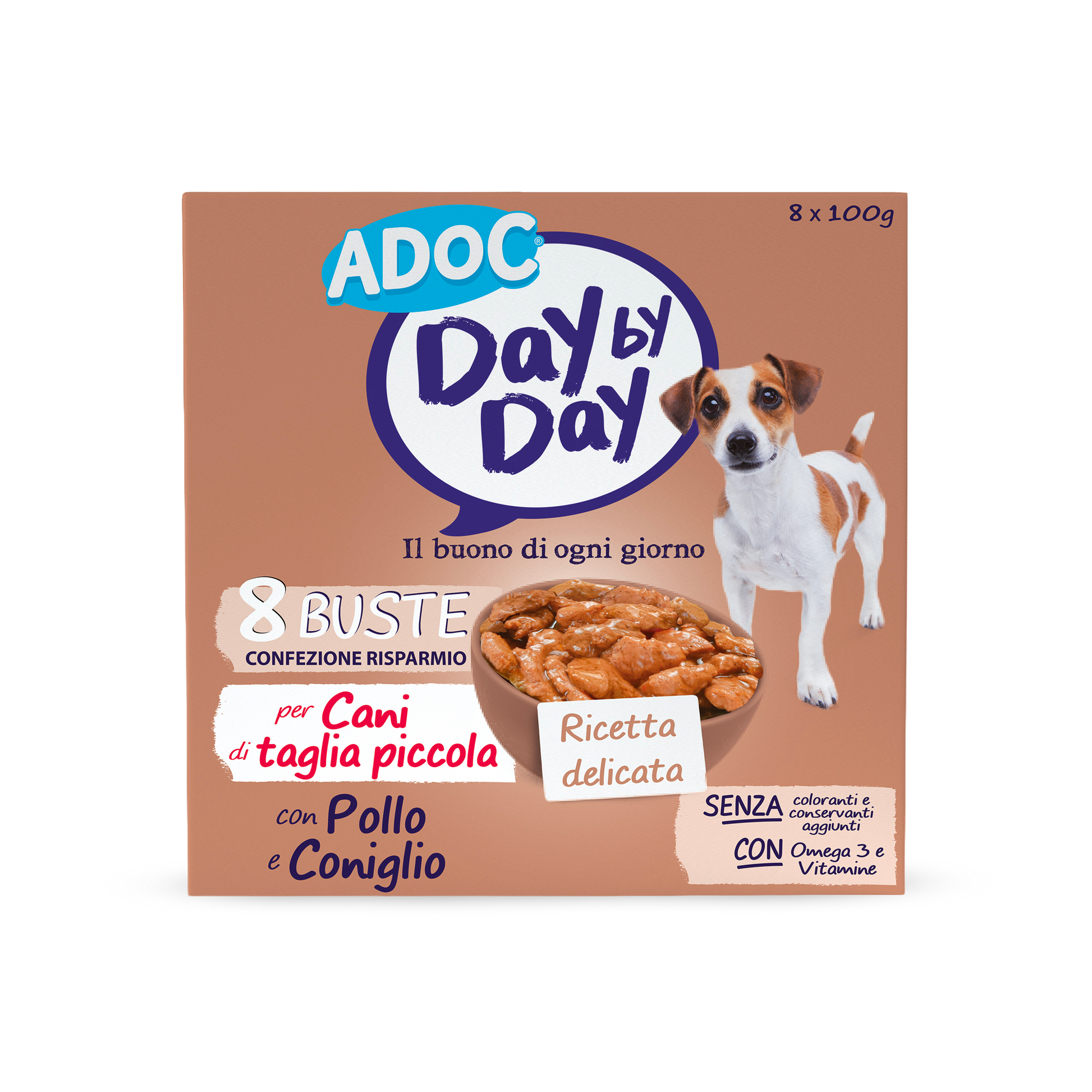 Confezione ADOC Multipack bocconcini con pollo e coniglio 8 x 100 g per cani