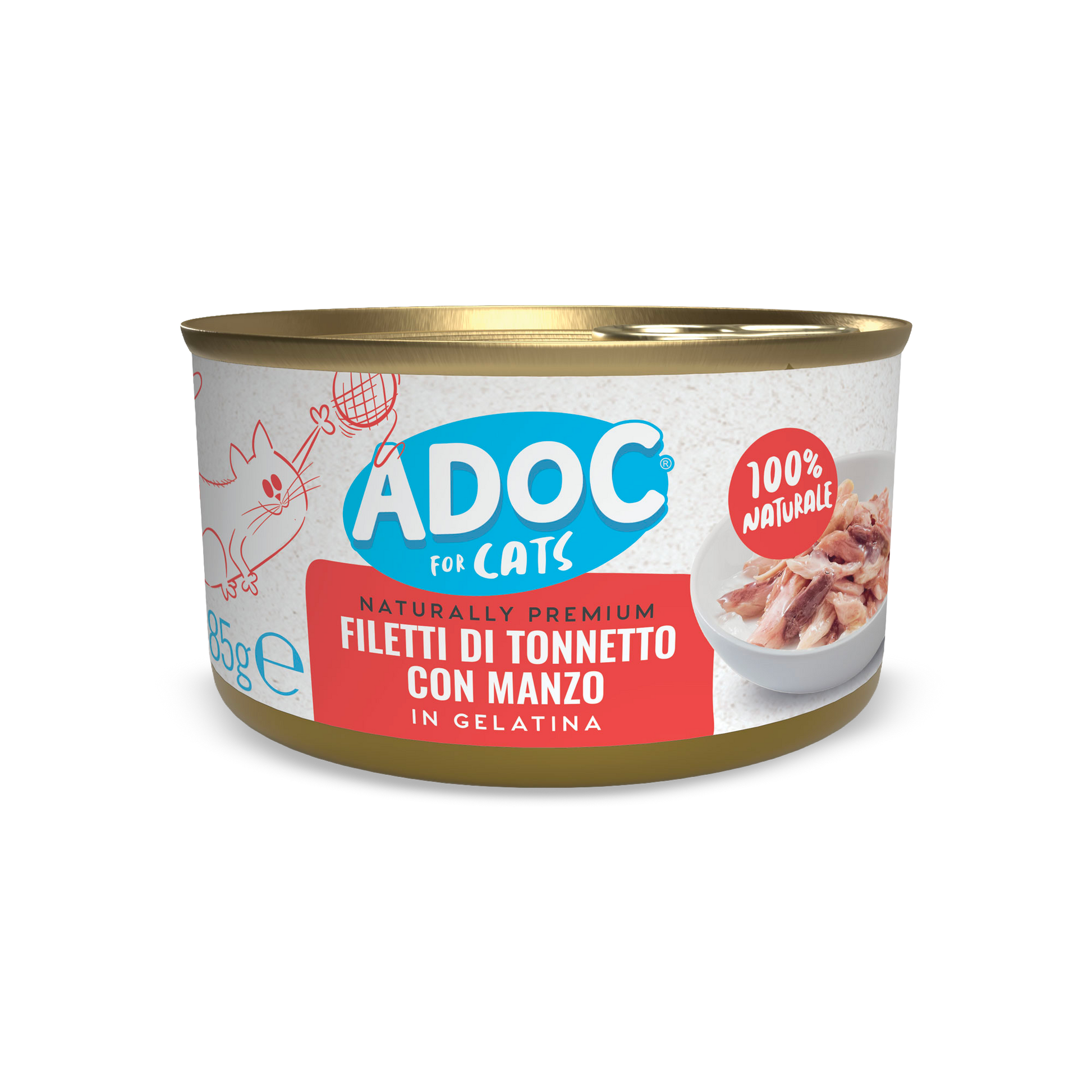 Confezione ADOC Filetti di tonnetto con manzo 85 g per gatti