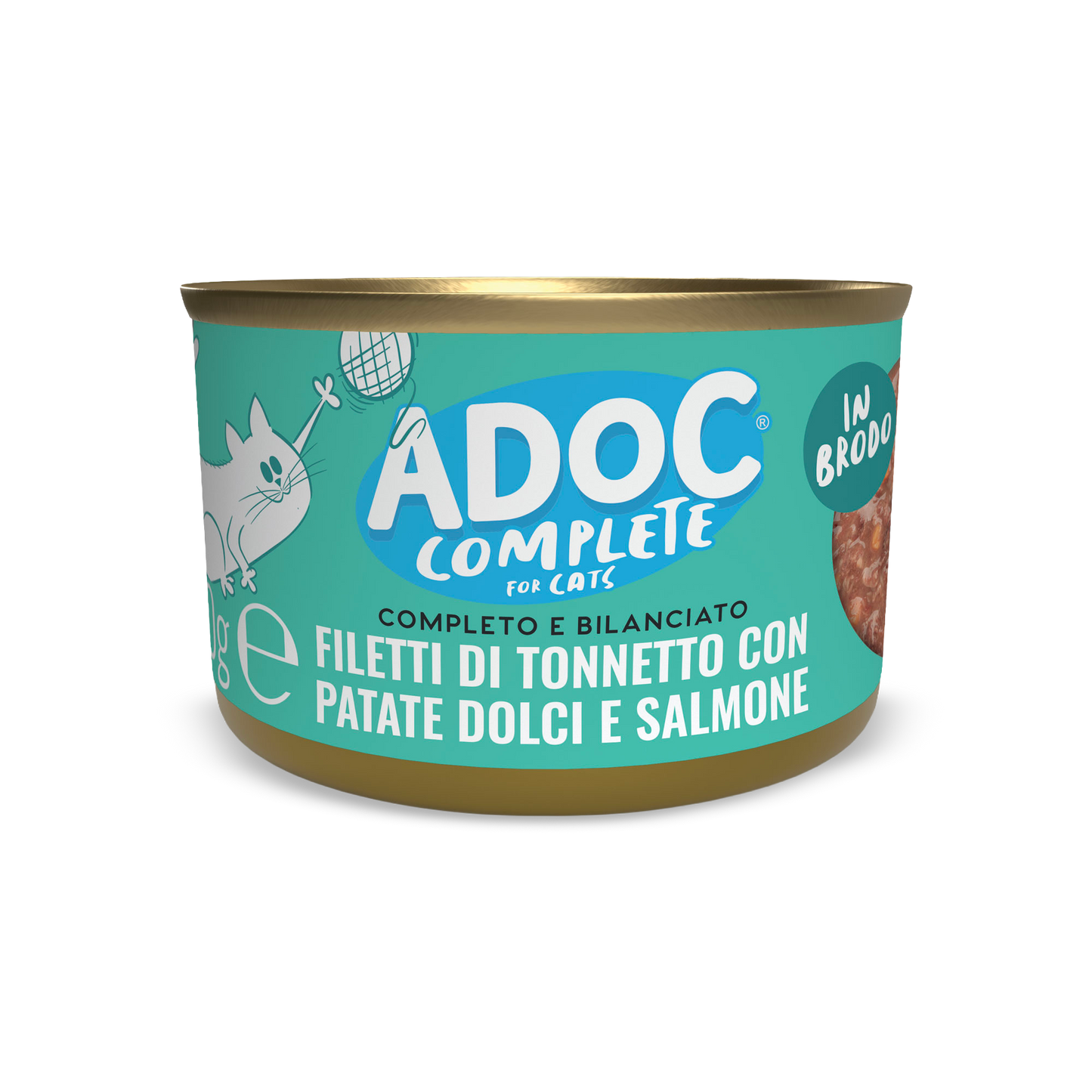 Confezione ADOC Filetti di tonnetto con patate dolci e salmone 80 g per gatti