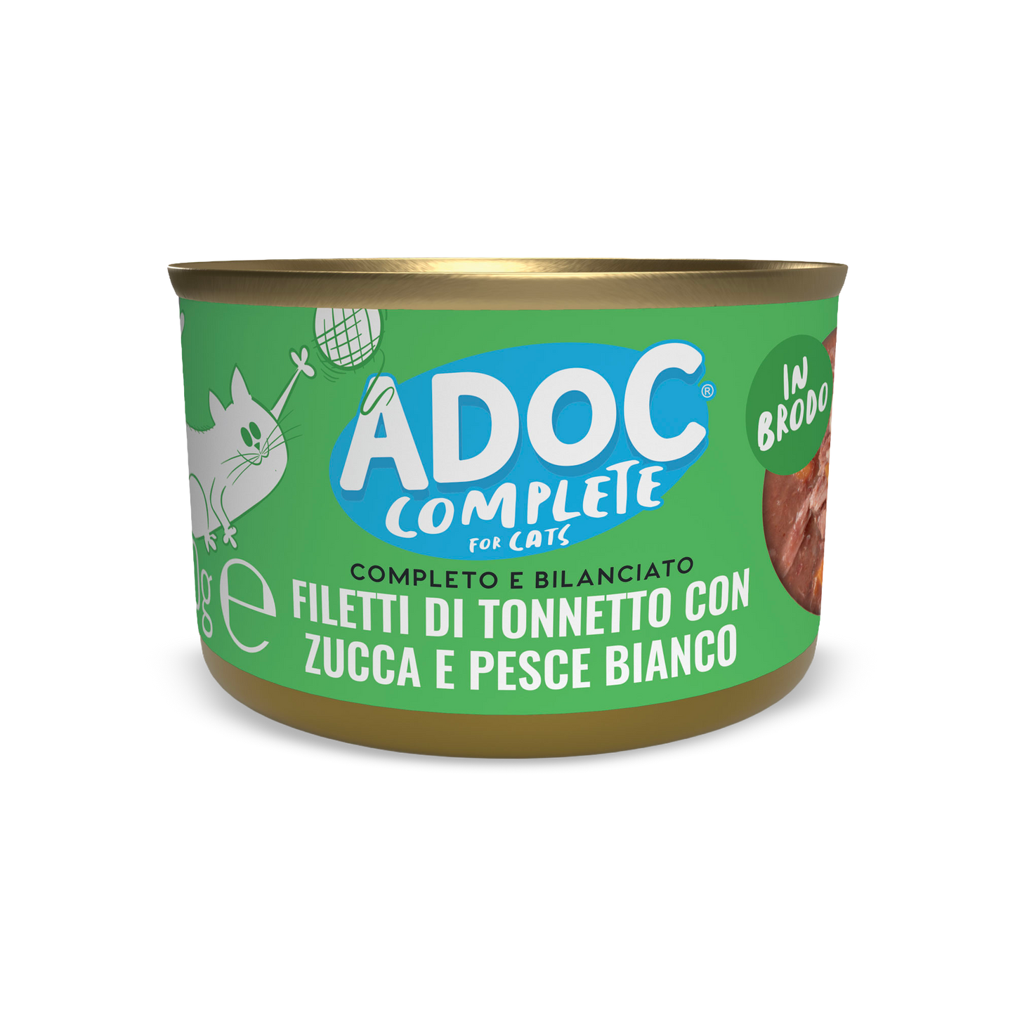 Confezione ADOC Filetti di tonnetto con zucca e pesce bianco 80 g per gatti