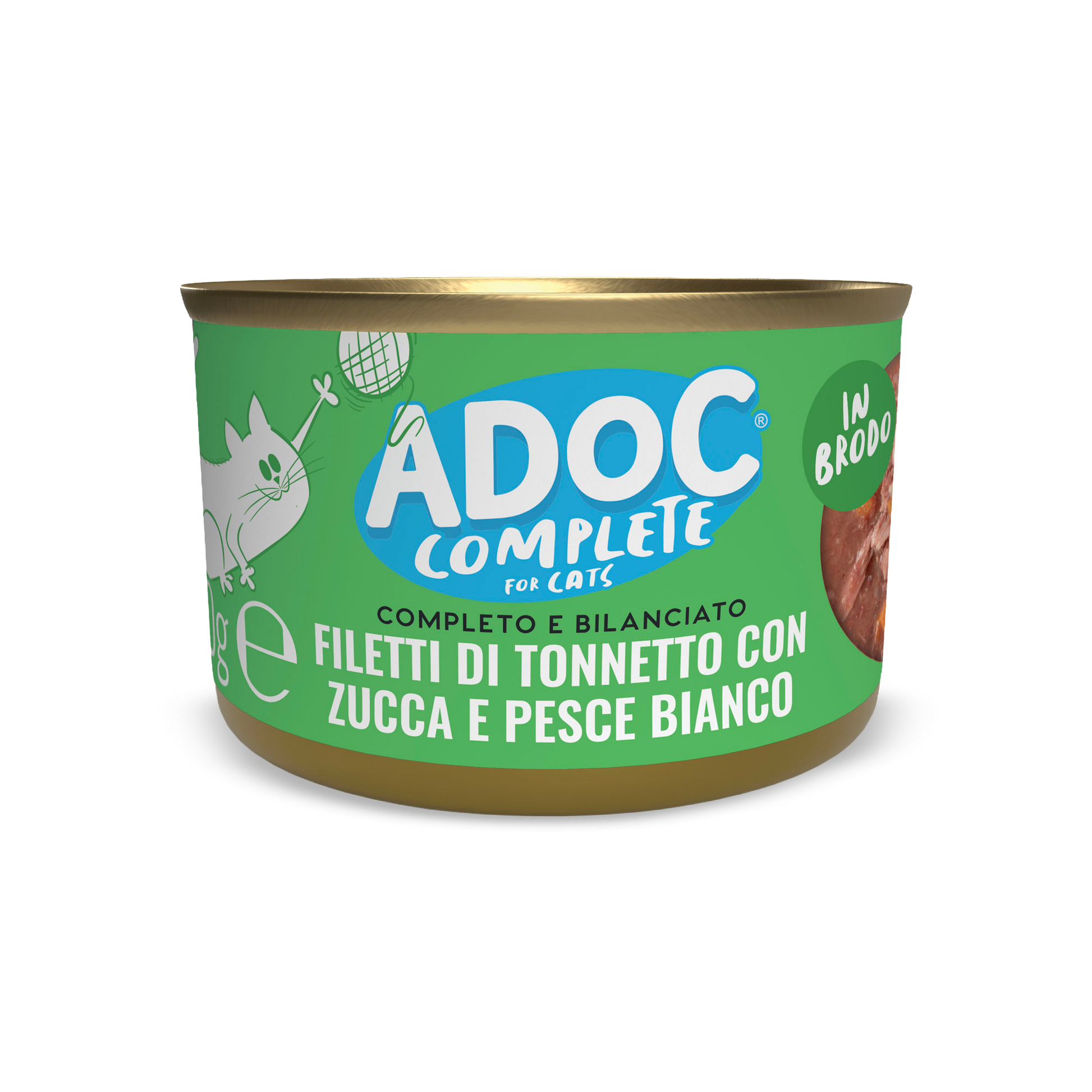 Confezione ADOC Filetti di tonnetto con zucca e pesce bianco 80 g per gatti