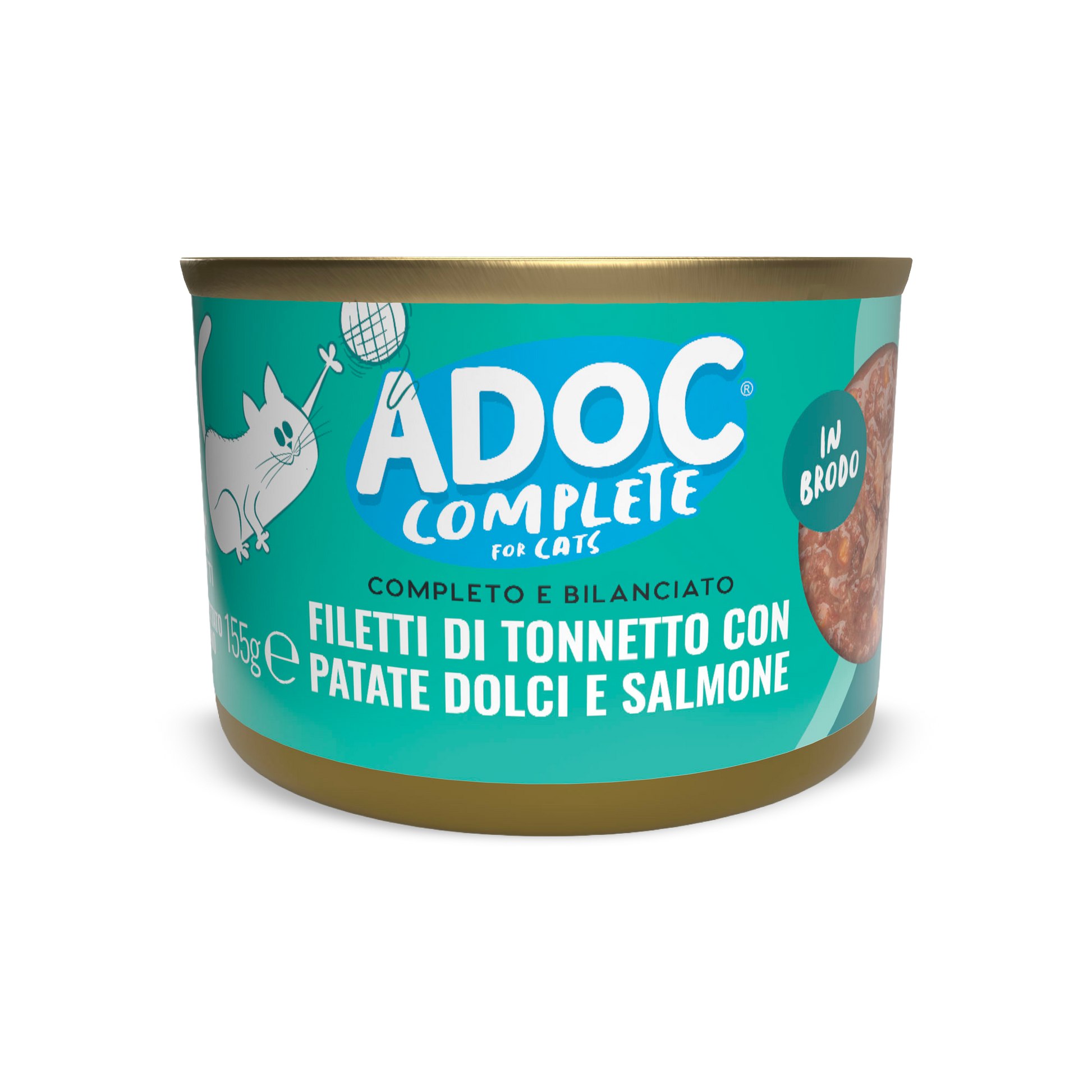 Confezione ADOC Filetti di tonnetto con patate dolci e salmone 155 g per gatti