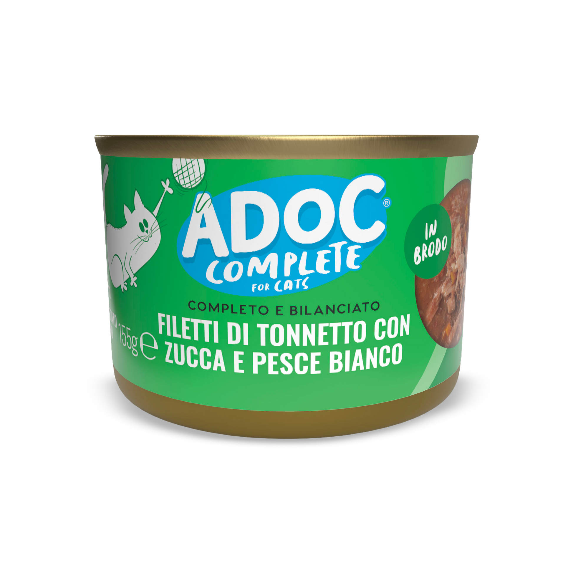 Confezione ADOC Filetti di tonnetto con zucca e pesce bianco 155 g per gatti